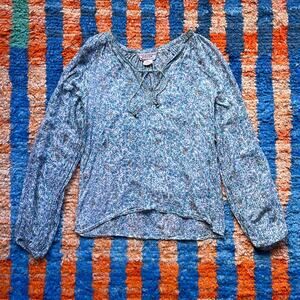 Vtg 70's California Dream Indian Cotton Patterned Gauzy Long Sleeve Top Sz M